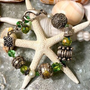 Fun Chunky Silver Bracelet w/ Beads and Crystals